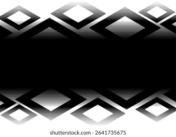 Vector horizontal transition from black to white with abstract striped rhombuses from thin lines. Modern vector background. Trendy vector pattern