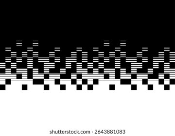 Vector de transición Horizontal de negro a blanco. Patrón rayado digital de píxeles abstractos para póster, cubierta, embalaje. Antecedentes de Vector tecnológico. Elemento de diseño. Flujo de información, grupos