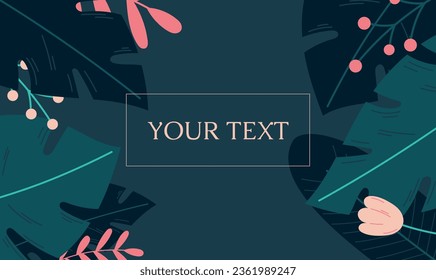 Vector horizontal tropical banner. Template with flat jungle palm leaves.