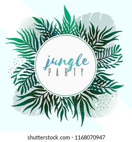 Vector horizontal tropical leaves banners on white background. Exotic botanical design for poster party,cosmetics, spa, perfume, health care products, wedding invitation,web banner. Illustration