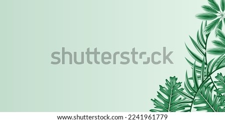 Vector horizontal tropical leaves banners on white background with copy space . Exotic botanical design for cosmetics, spa, perfume, health care products, aroma, wedding invitation. 