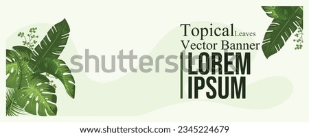 Vector horizontal tropical leaves banners on white background. Exotic botanical design for cosmetics, spa, perfume, health care products, aroma, wedding invitation. Best as web banner