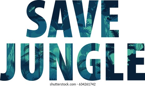 Vector horizontal tropical rainforest illustration (Save the jungle)