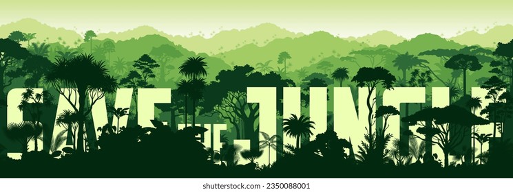 Vector horizontal tropical rainforest Jungle background