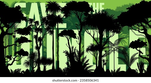 Vector horizontal tropical rainforest Jungle illustration