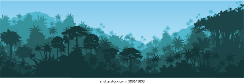 Vector horizontal tropical rainforest Jungle background