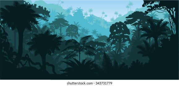 Vector horizontal tropical rainforest Jungle background