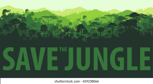 Vector horizontal tropical rainforest Jungle backgrounds