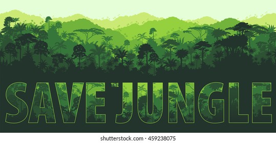 Vector horizontal tropical rainforest Jungle backgrounds