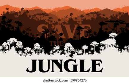 Vector horizontal tropical rainforest Jungle background