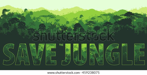 熱帯雨林のジャングル背景のベクター画像水平 のベクター画像素材 ロイヤリティフリー