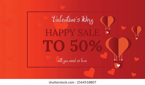 Vector horizontal Valentine's day sale. Love day sale. Romantic sale up to 50% off. Sale banner template. Love and Valentine's day concept. Valentine's day invitation card.