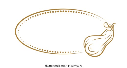Vector horizontal vintage oval frame on a white background with autumn pumpkin decoration.