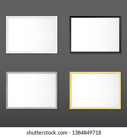 vector horizontal white black wood border empty photo frame mock up realistic shadow blank picture template isolated dark background