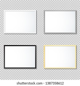 vector horizontal white black wood border empty photo frame mock up realistic shadow blank picture template isolated neutral background