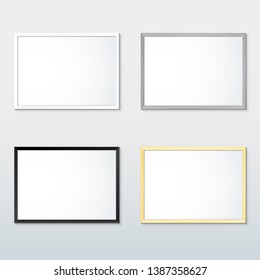 vector horizontal white black wood border empty photo frame mock up realistic shadow blank picture template isolated light background