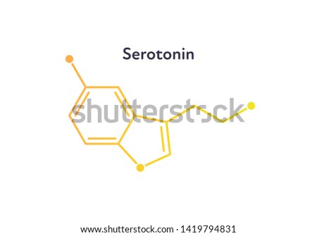 Vector hormones emotion banner template. Yellow seratonin structure with happy emoji on white. Hormone assosiated with happines feeling, depression. Design for science, education, presentation.