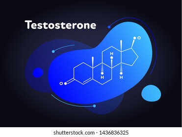 Vector hormones fluid modern banner. Testosterone structure in liquid gradient trendy shape on black. Associated with aggression, sex, growth, reproduction. Design for education, presentation, poster.