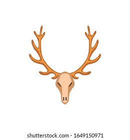 Vector horn, horny hunting skull trophy illustration in cartoon style