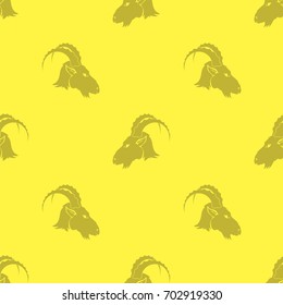 Vector Horned Goats Seamless Pattern Isolated on Yellow Background. Grey Silhouette of Ram