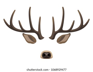 Vector Horns. Ears And Nose Of Red Deer Sticker Template Decorative Element