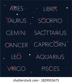 vector horoscopes type and sign