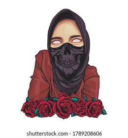 vector horror beautiful woman wearing a hijab and mask