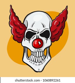 
vector horror clown skull with red hair frontal. tattoo and t-shirt template