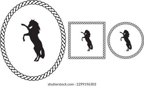 Vector horse in 3 rope frames.