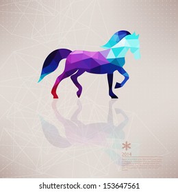 Vector horse. Abstract horse of geometric shapes. Year of the horse. Christmas and New Year card. Vector illustration for your holiday design. 2014. Square composition with geometric shapes.