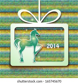 Vector horse. Application horse of knitted canvas. Christmas, New Year card, illustration with horse. Holiday design. Symbol of 2014. Winter. Backdrop.
