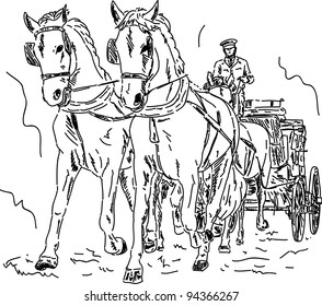 vector - Horse carriage, hand draw isolated on background