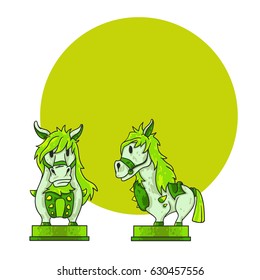 Vector horse for chess. Vector illustration of character isolated on white background with place for text. Cartoon style. Dark chess.