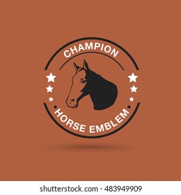 Vector horse emblem design. Logo silhouette of a horse's head on brown background.