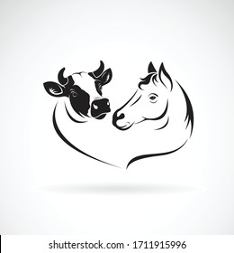 Vector of horse head and cow head design on a white background. Animals farm. Easy editable layered vector illustration.