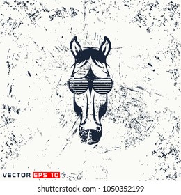 Vector horse head, hipster face on grunge background