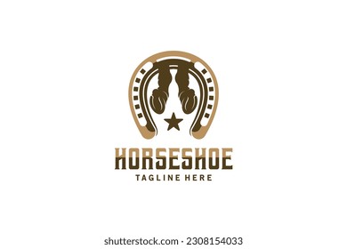 vector horse hoof heel with horseshoe in vintage style for horse shoe care or service logo design