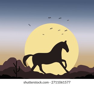 Ilustración de diseño de paisaje de caballo de Vector