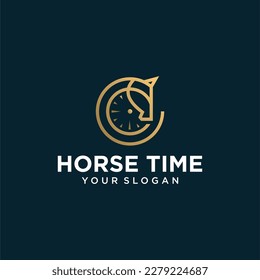 vector horse logo design with time