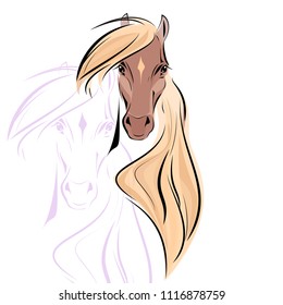 Vector horse logo, head animal isolated on white, outline, hand drawn, element design, wild life, symbol, sign, sport, pet.