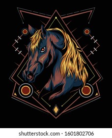 vector horse logo. horse head illustration with sacred background in the dark. design for t shirt , apparel, poster, decoration print, accessories, phone case and other