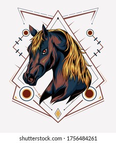 vector horse logo. horse head illustration with geometry background. design for t shirt , apparel, poster, decoration print, accessories, phone case and other