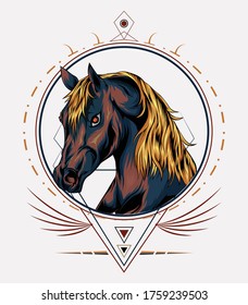 vector horse logo. horse head illustration with geometry background. design for t shirt , apparel, poster, decoration print, accessories, phone case and other