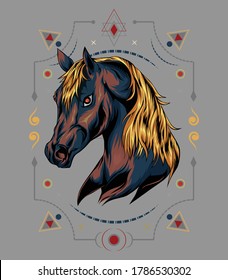 vector horse logo. horse head illustration with geometry background. design for t shirt , apparel, poster, decoration print, accessories, phone case and other
