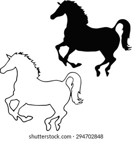 Vector horse moving at a gallop. The black outline of a running horse.