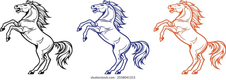 A vector of a horse rearing up on its hind legs, with a flowing mane and tail.