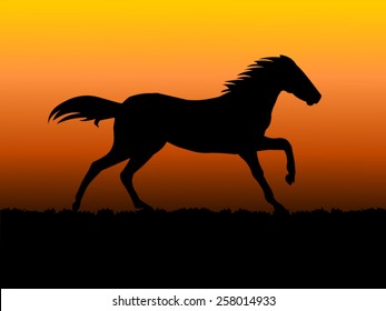 Vector of a Horse running in sunset background 