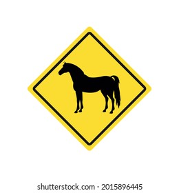 Vector horse silhouette in yellow rhombus sign isolated on white background