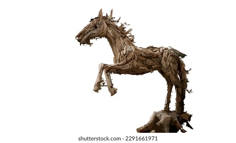 vector, horse statue made of neatly arranged arrangement of small logs