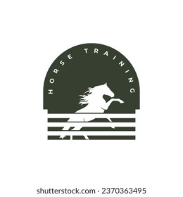 vector horse training logo with concept idea of ​​horse silhouette standing in stable in vintage style